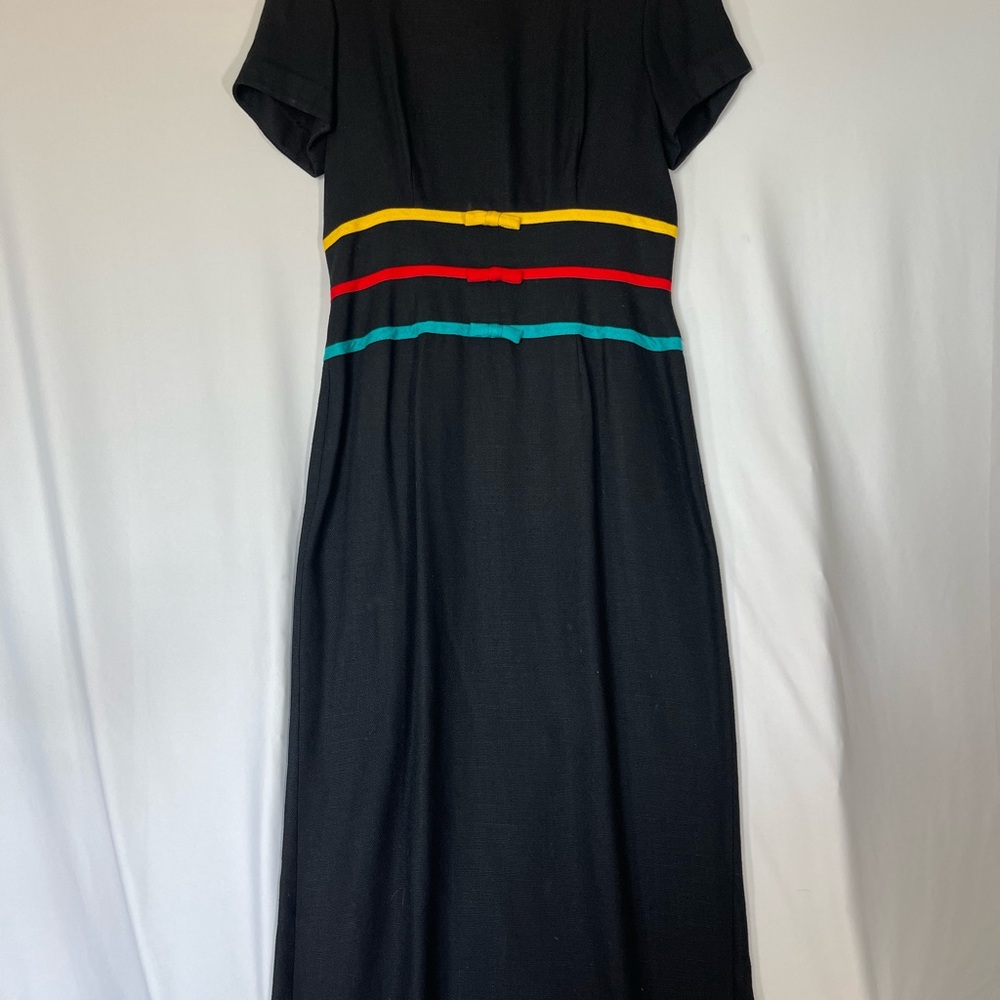 Sharon Young Blue Maxi Dress with Colorful Stripes